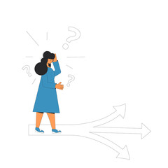 Young woman standing at crossroads. Career plan. Decision.