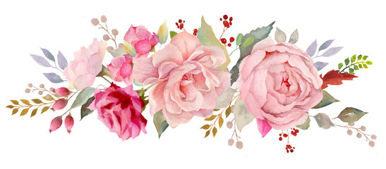 Floral bouquet, retro peonies, watercolor hand painted, clipping path included for fast isolation. Raster illustration - 484149685