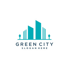 Green city logo with modern concept for business premium vector