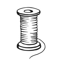 Bobbins with threads for sewing. Hand drawn illustration converted to vector.