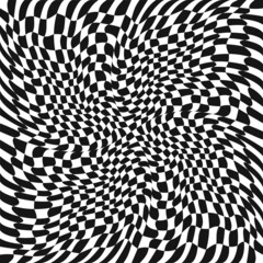 Checker canvas pattern. Wavy vector pattern. Black white squares.