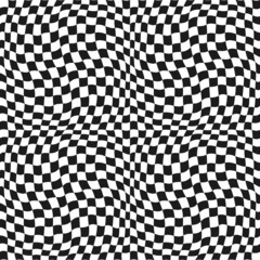 Curly canvas on which are checkerboard-type squares. Vector simple checker pattern.