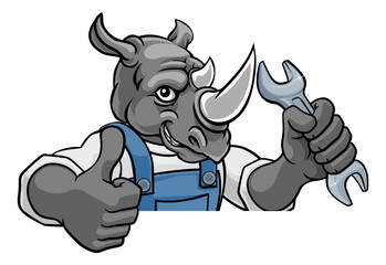 Rhino Plumber Or Mechanic Holding Spanner