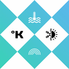 Set Kelvin, Rainbow, Water thermometer and Sun and snowflake icon. Vector