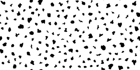 Puppy dalmatian fur abstract simple seamless pattern. Animal camouflage skin endless texture. Organic irregular dotty backdrop. Cheetah or cow black and white coat texture. Fabric surface design