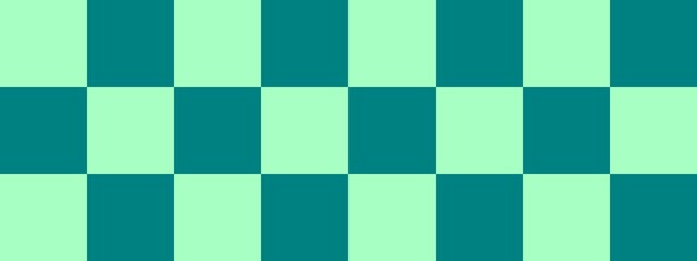 Checkerboard banner. Teal and Mint colors of checkerboard. Big squares, big cells. Chessboard, checkerboard texture. Squares pattern. Background.