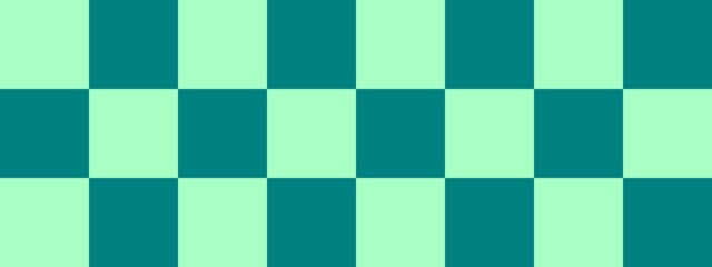 Checkerboard banner. Teal and Mint colors of checkerboard. Big squares, big cells. Chessboard, checkerboard texture. Squares pattern. Background.