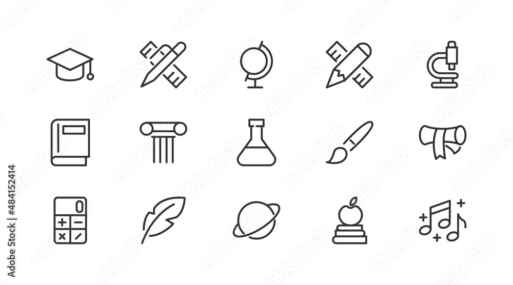 Poster set of simple university line icons.