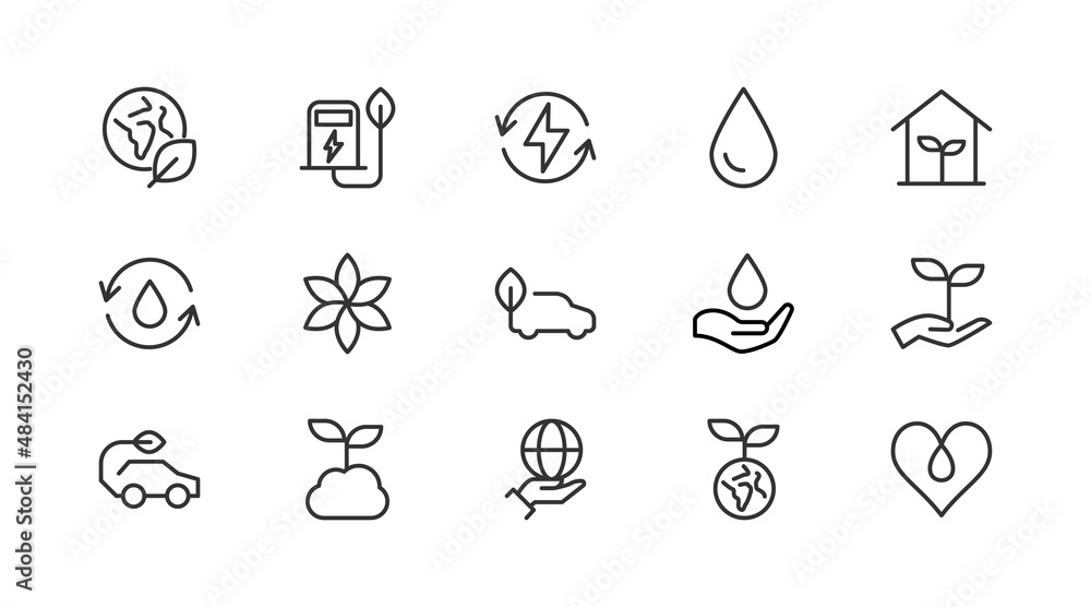 Poster linear icon set of environment .