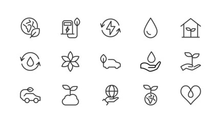 Linear icon set of environment .