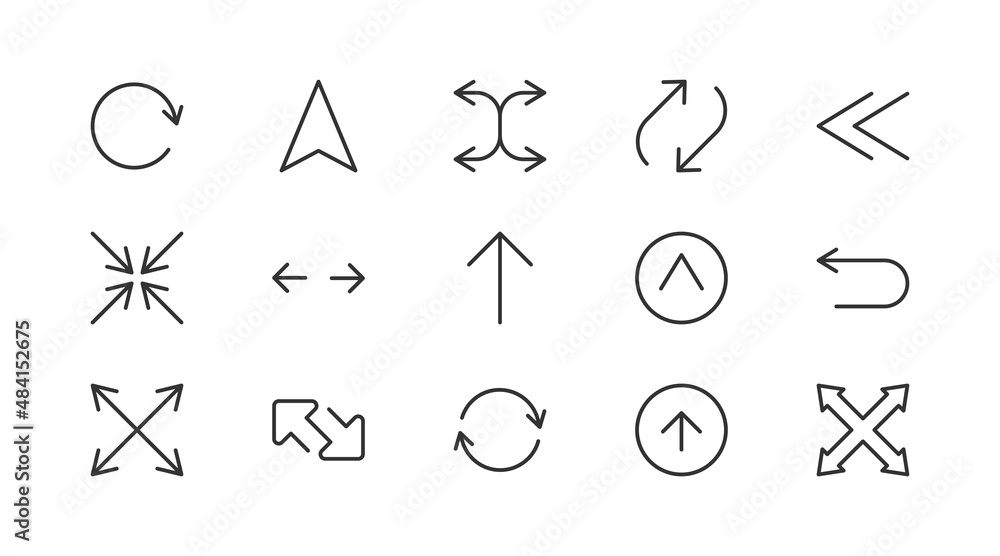 Poster simple line set of arrow icons.