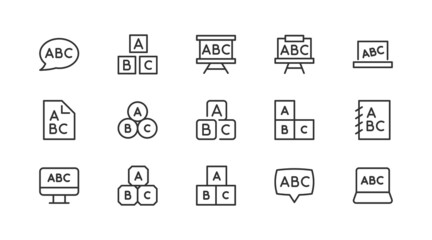 Set of simple abc line icons.