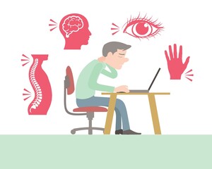 Office Syndrome Health Concepts. Infographic element. cartoon design. Illustration. On a white background. Isolated.