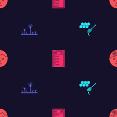 Set Honeycomb with honey dipper, Mold, Clinical record and Man having headache on seamless pattern. Vector