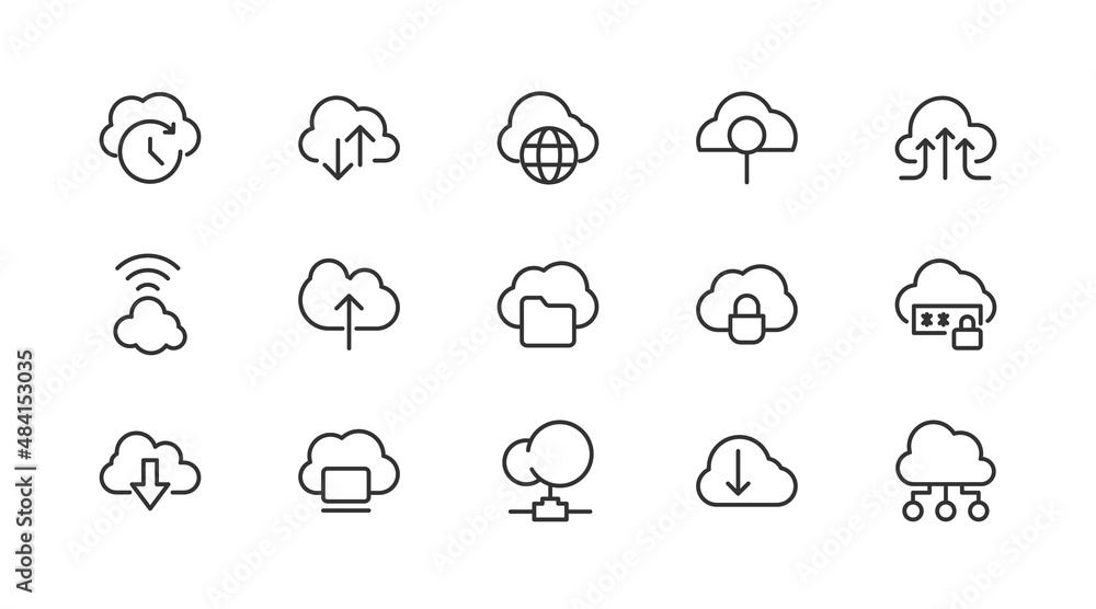 Poster simple line set of computer cloud icons.
