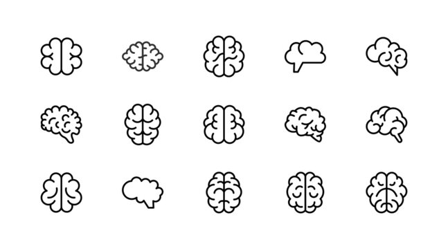 Linear icon set of brain .