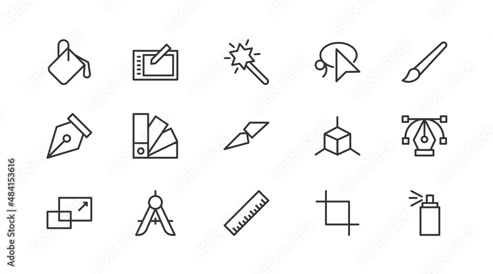 Poster linear icon set of design .