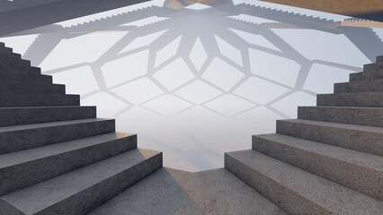 Architecture background geometric design stairs 3d rendering