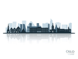 Oslo skyline silhouette with reflection. Landscape Oslo, Norway. Vector illustration. - obrazy, fototapety, plakaty