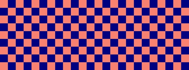 Checkerboard banner. Navy and Salmon colors of checkerboard. Small squares, small cells. Chessboard, checkerboard texture. Squares pattern. Background.