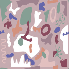 Modern abstract geometric collage shapes seamless pattern. Earthy beige background