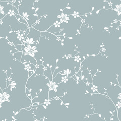 seamless pattern of flowers, branches and leaves