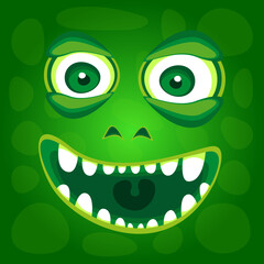 Monster. Smiling stylized face on a green background