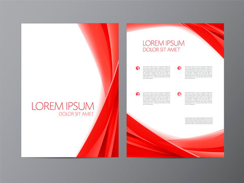 Vector Set Of Red Wavy Abstract Covers, Brochures, Flyers, Flowing Silk. Dynamic