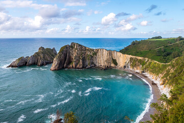 panoramic view of beautiful beach on northern Spain coast