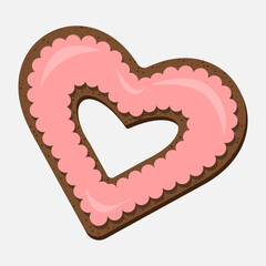 Heart shaped cookie with coral glaze. Vector illustration.

