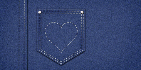 jeansy z kieszonką i ściegiem w kształcie serca, tekstura