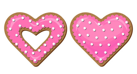 Vector pink valentine's day cookies decorated with white peas.