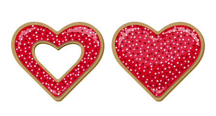 Vector red glitter heart shaped cookies isolated on white background.