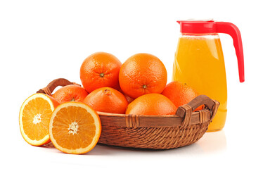 Full Jug of orange juice on white background 