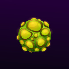 Green space planet with outgrowths. Space sci-fi game UI vector icon fantasy extraterrestrial planet with organic domes, reptile scales or acne. Alien live forms world or fantastic galaxy organism