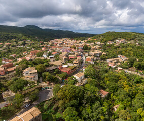 Fototapeta na wymiar Aerial drone panoramic view of beautiful sokraki village in corfu island greece