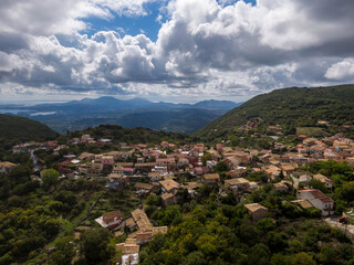 Fototapeta na wymiar Aerial drone panoramic view of beautiful sokraki village in corfu island greece