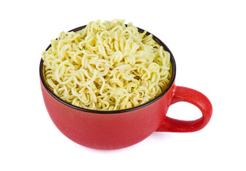 Noodles in big cup isolated on white background.