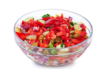 Glass bowl with vegetable salad