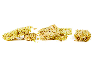 Broken brick of dry noodle isolated on a white background background