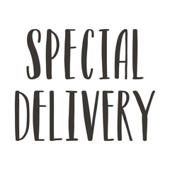 A handwritten phrase is a special delivery. Hand lettering. A phrase for postcards and posters. Black and white vector silhouette isolated on a white background.