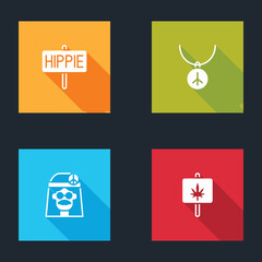 Set Peace, Necklace with peace symbol, Hippie girl and Marijuana icon. Vector