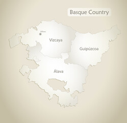 Basque Country map, administrative division with names, old paper background vector