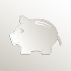 Saving piggy bank icon, card paper 3D natural vector