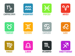 12 Zodiac pixel art vector symbol collection