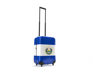 Travel suitcase with the flag of El Salvador. Travel concept. Isolated. 3D Rendering