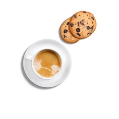 Coffee cup and bakery dish. Healthy eating and sweet food concept.