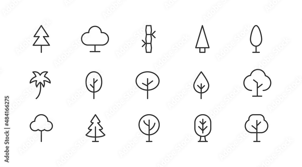 Poster simple line set of tree icons.