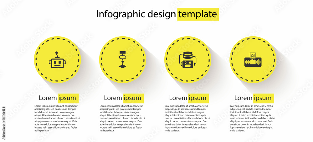 Poster set artificial intelligence robot, algorithm, and ai. business infographic template. vector