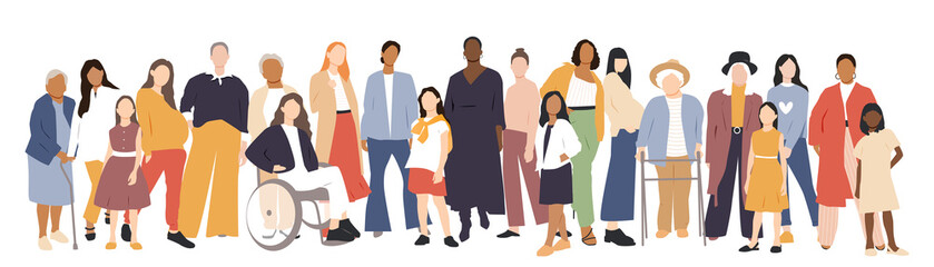 Women of different ages and ethnicities stand side by side.